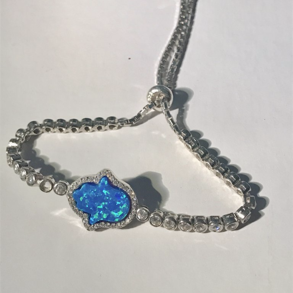 .925 sterling silver Opal Hamsa tennis bracelet
