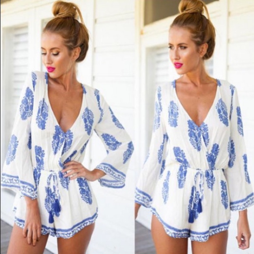 Boho floral Greek isle Romper