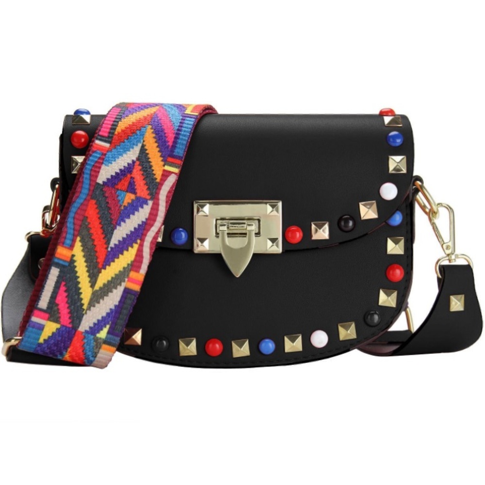Black crossbody rock stud