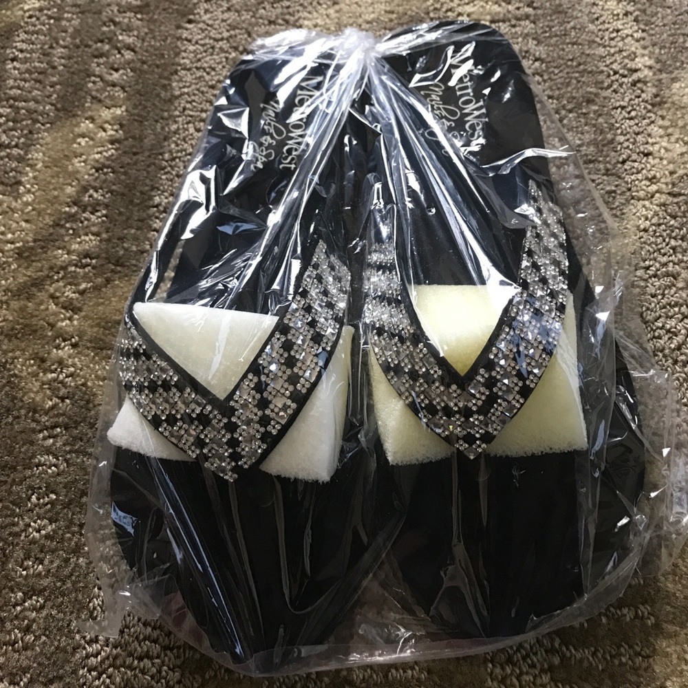 Flip flop with square black silver Swarovski