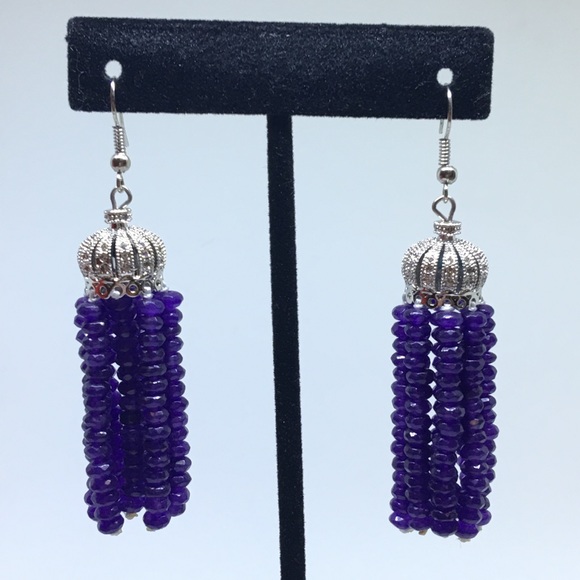 Crystal Tassel Earrings (Handmade) Diff. Colors - Picture 3 of 7