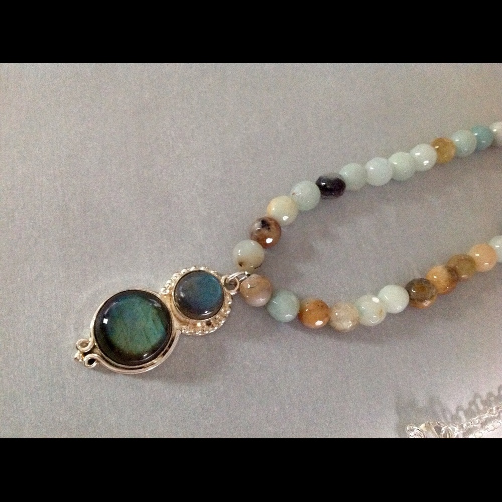 Sterling Quartz Labradorite Gemstone Necklace