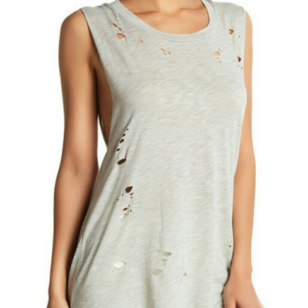 Socialite Distressed Sleeveless T Heather Grey Lge