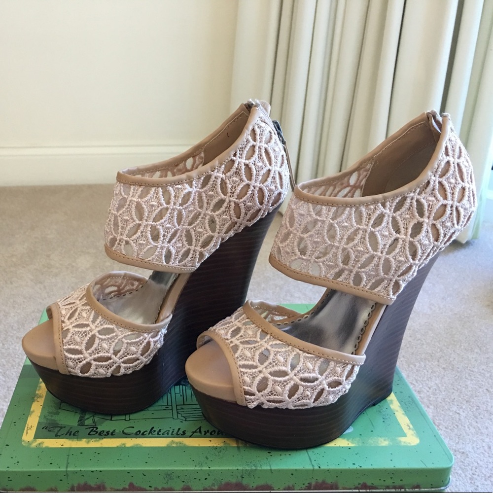BEBE Open Toe Wedge