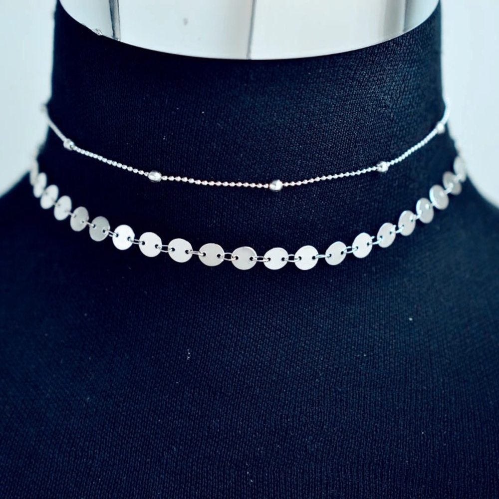 Double Chain Coin Dainty Choker - Picture 3 of 3