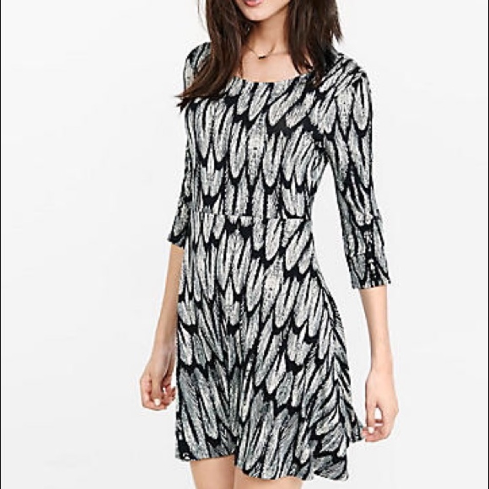 Express Feather Print Skater Dress