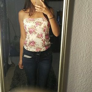 Strapless lace flower top