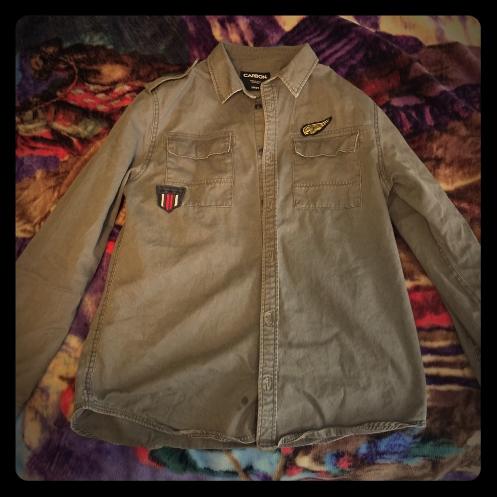 Thick carbon bomber jacket! W/ army patches