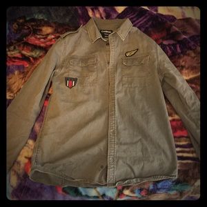 Thick carbon bomber jacket! W/ army patches