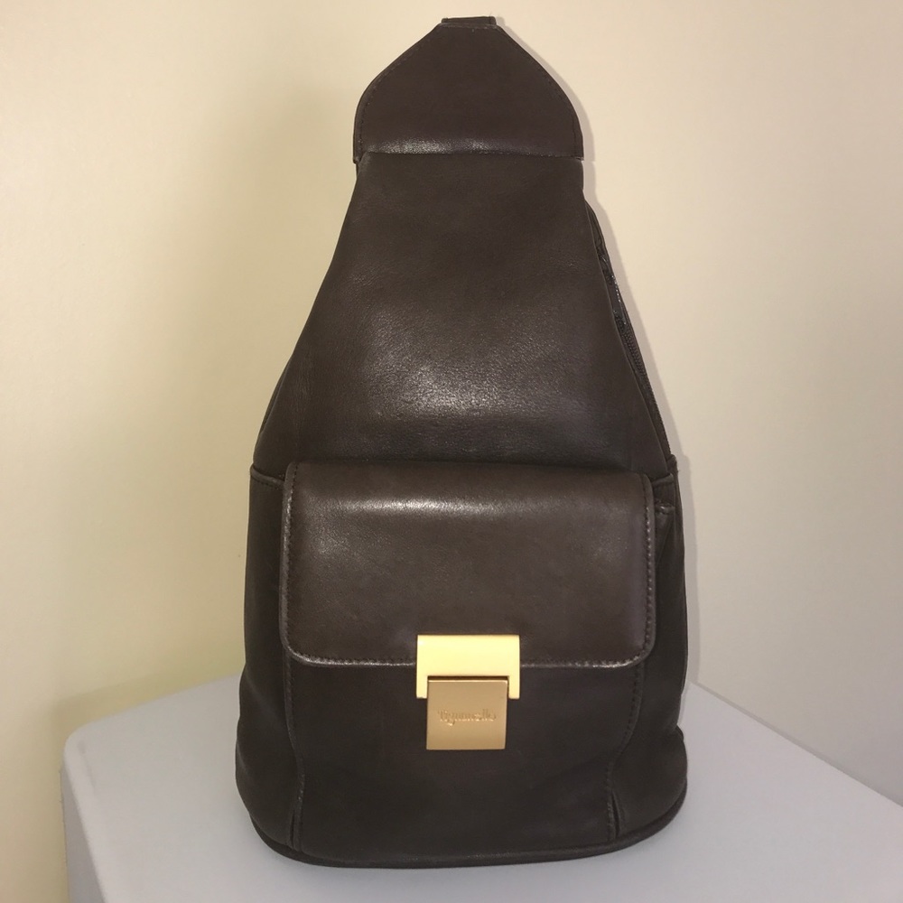 Teardrop Sling Leather Bag w/Brushed Gold hardware