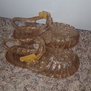 sparkly gold jelly sandals