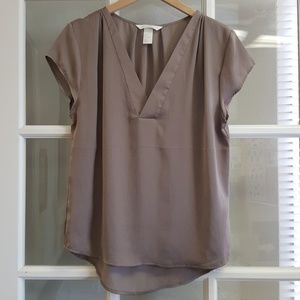 H&M Mocha Satin Pleated Blouse