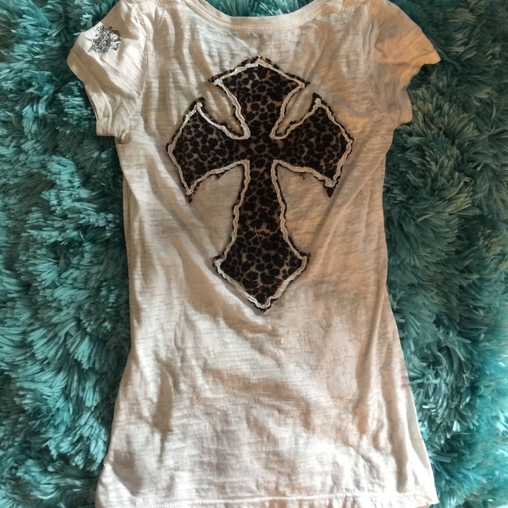 Leopard print cross burnout tee