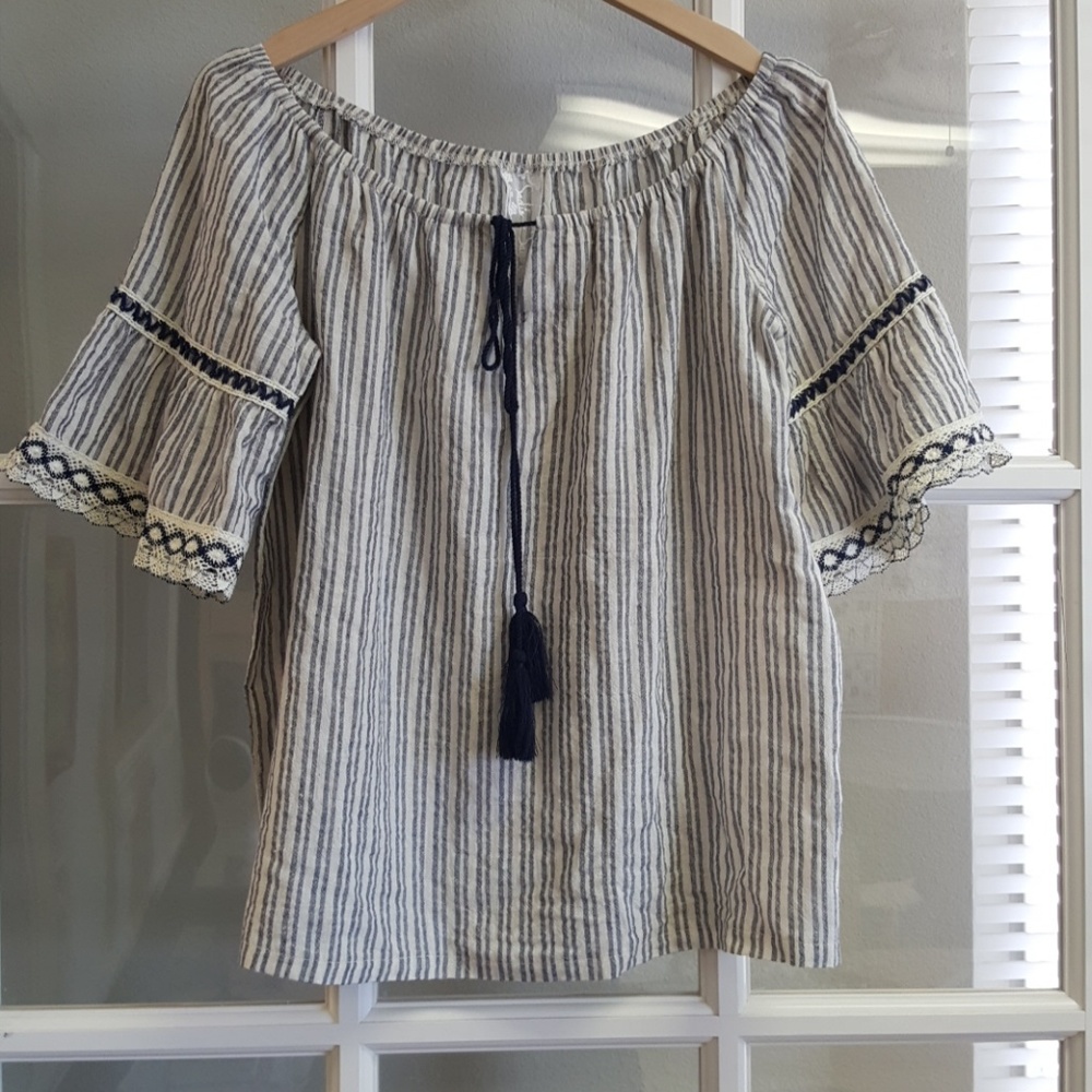 Sadie and Sage Off the Shoulder Stripe Top