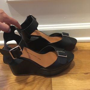 Gap Black Leather Wedge Sandals