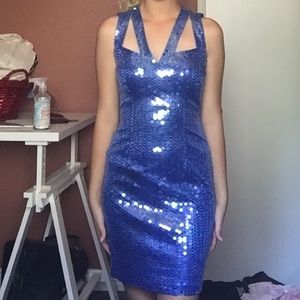Vintage 90's blue sequin dress with cut outs