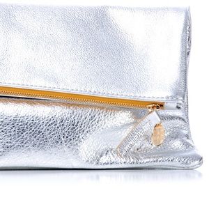 CLARE VIVIER Silver Foldover Clutch NWT