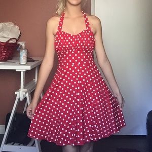 50's red with white polka dot dress