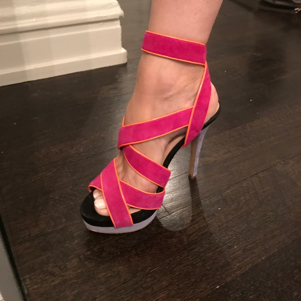 Multi-colored strapped stilletos