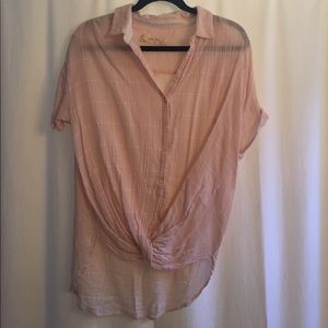 Anthropologie Pink and White Linen Blouse, size S