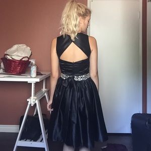 Black Satin dress with sequin waist and open back