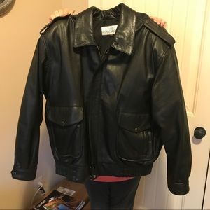Stuart McGuire leather bomber jacket.