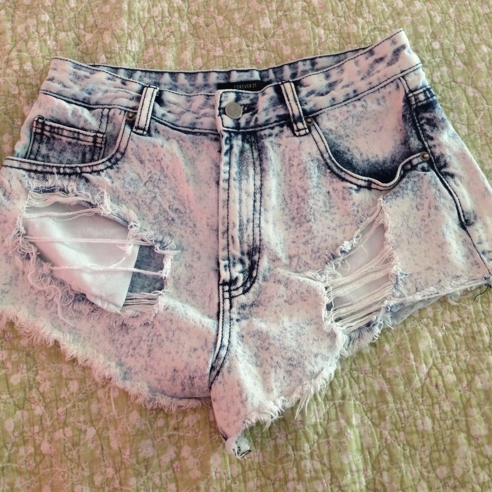 Forever 21 destroyed acid-wash jean shorts