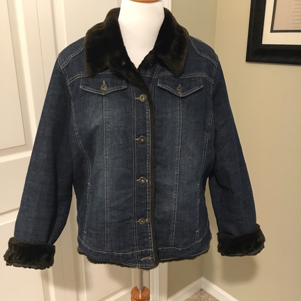 Faux fur-lined jean jacket