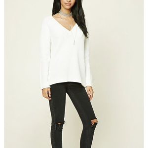 Forever 21 (small) White V Neck Knit Sweater