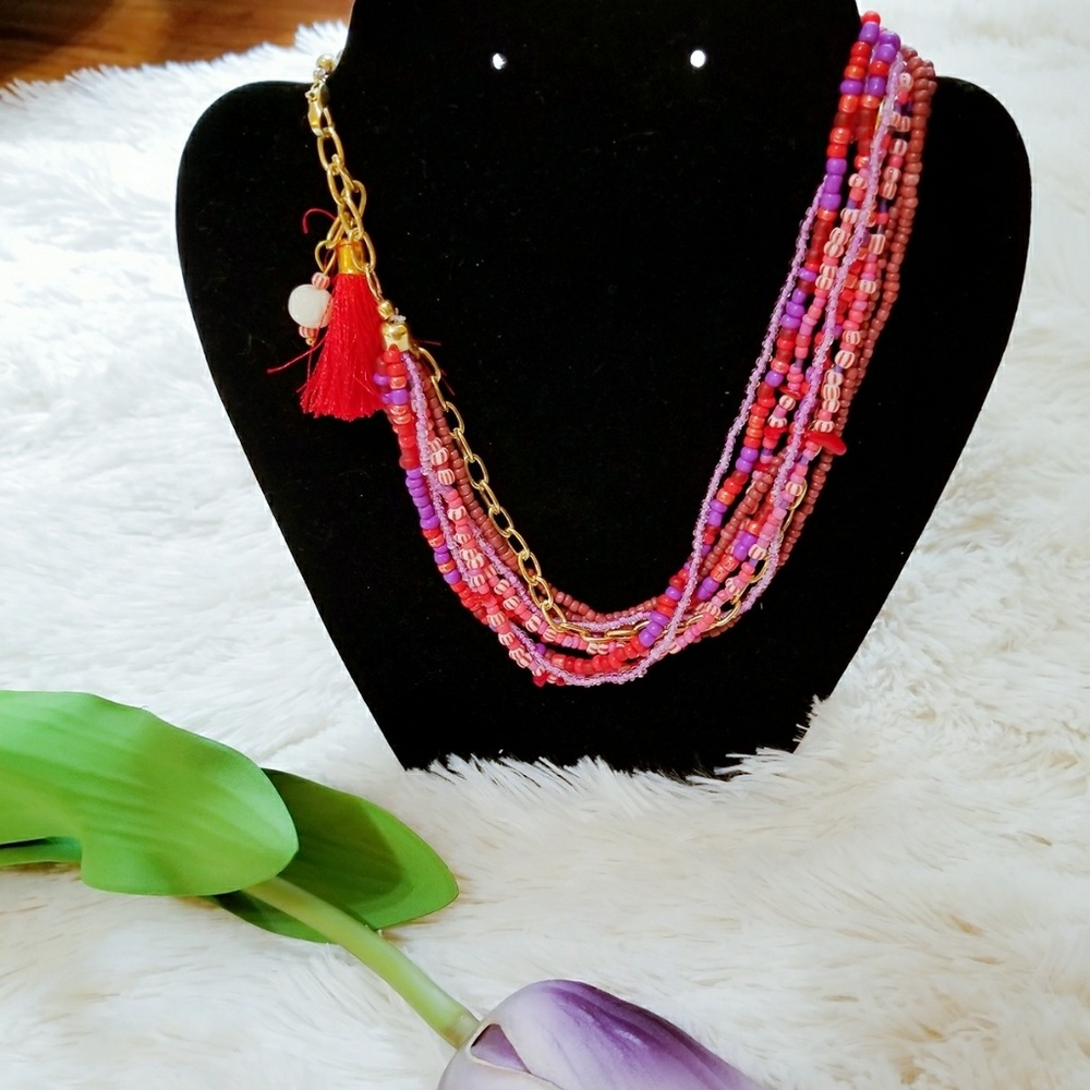 Mixed Media Beaded Chain Tassel Boho Choker