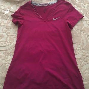Women's Fushia Nike Pro V Neck - Size M