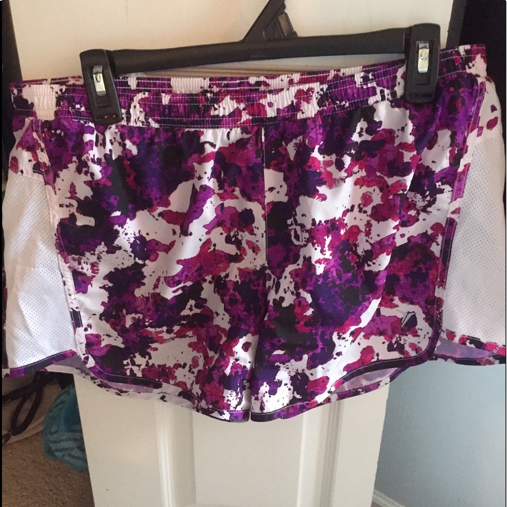 Purple and pink camo athletic shorts