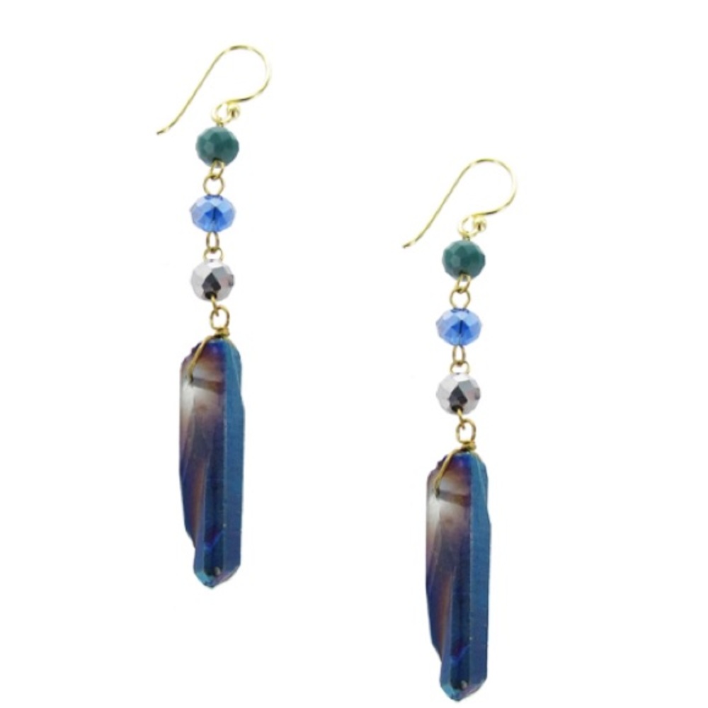 Bead and Pyrite Navy Earrings