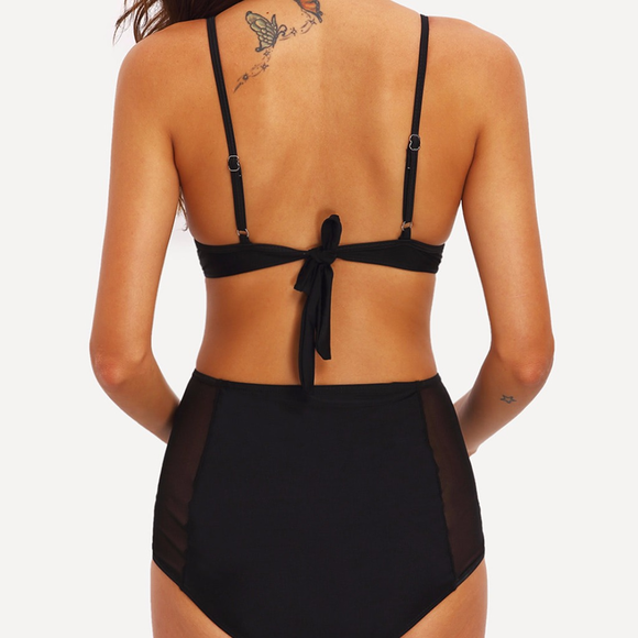 Cutout Mesh Panel High Waist Bikini - Picture 6 of 6