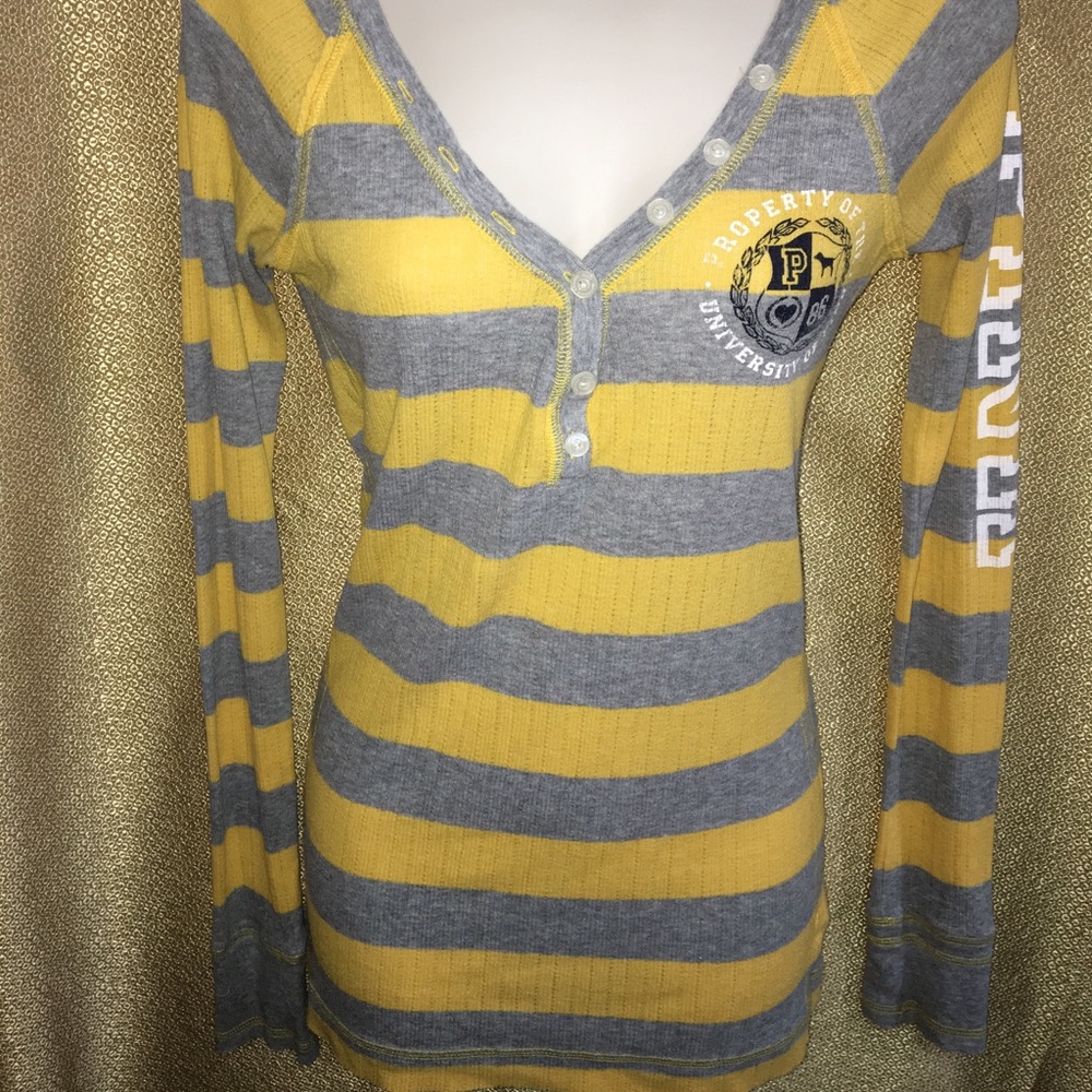PINK Victoria Secret yellow & gray long sleeve.