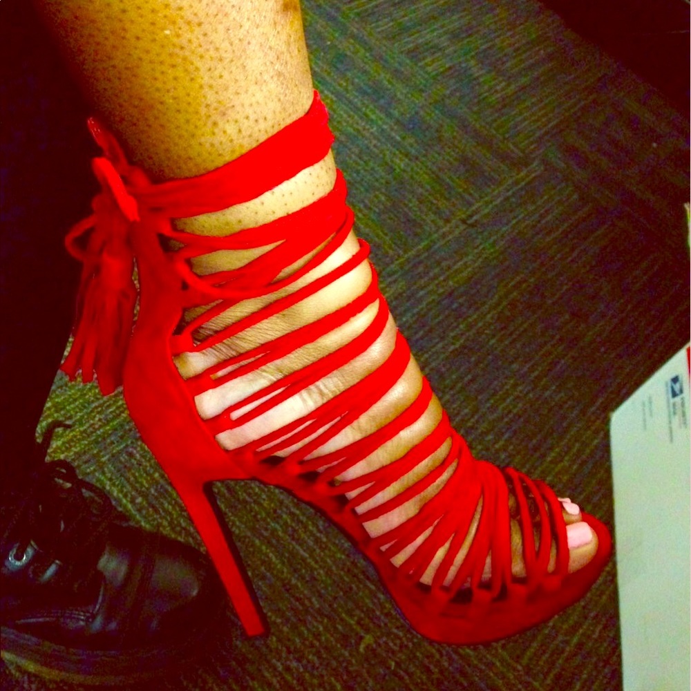 Jeffrey Campbell x Revolve red strappy sandals