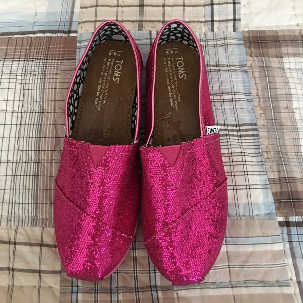 Girls New Toms Pink Glitter