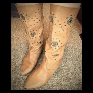 Vintage Leather Boots with Silver beading