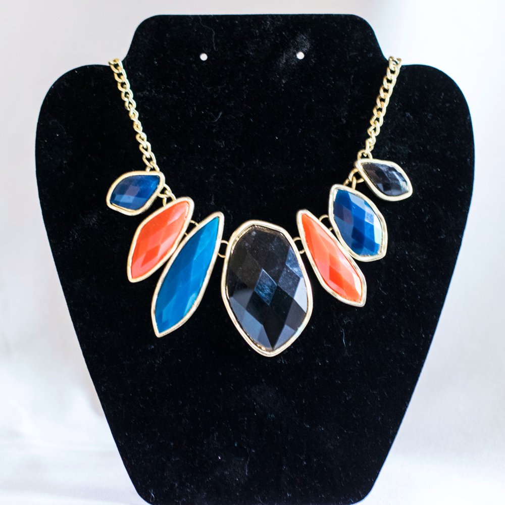 Silver, Orange, & Black Pendant Statement Necklace