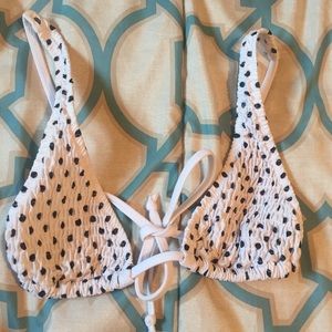 White and black polka dot bikini top