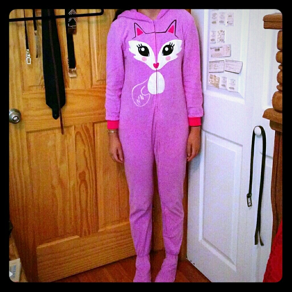 Pink Fox Footie Pajama Onesie with Hood