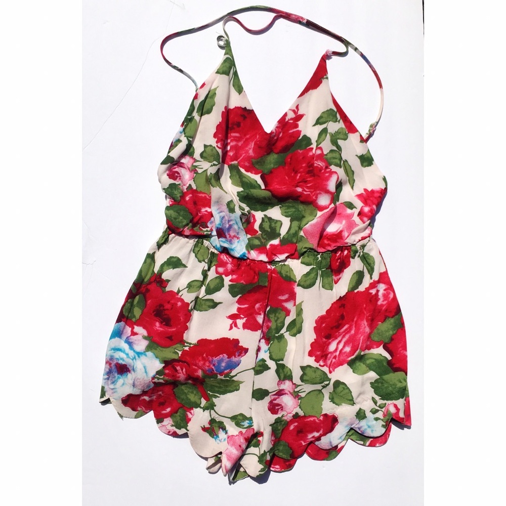 Red Floral Cotton Candy Romper size S/M