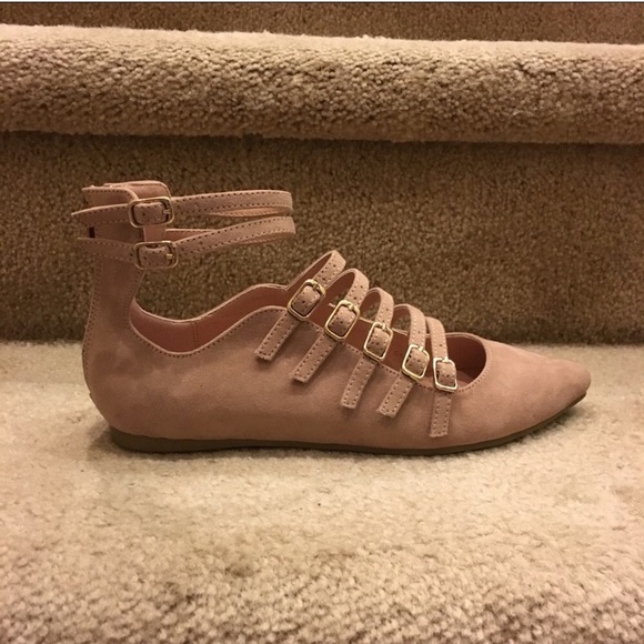 Dusty pink multi strappy pointy toe flats - Picture 3 of 4