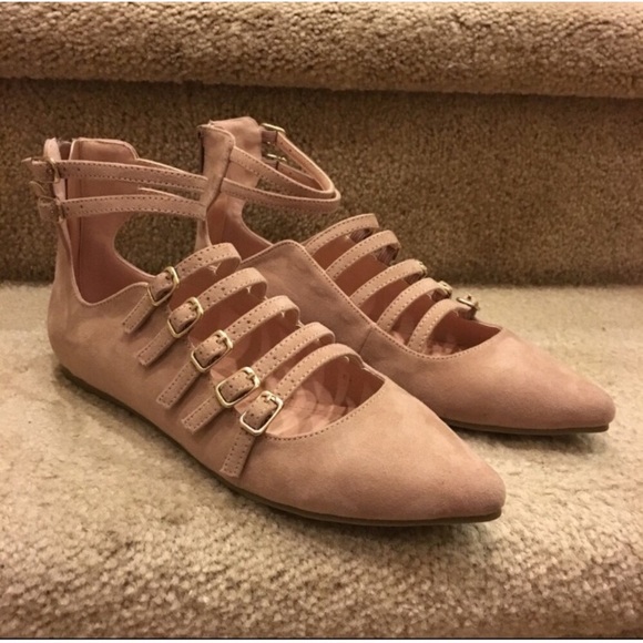 Dusty pink multi strappy pointy toe flats - Picture 4 of 4