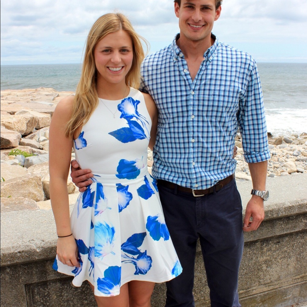 Day and Foliage Blue and Ivory Floral Print Dress