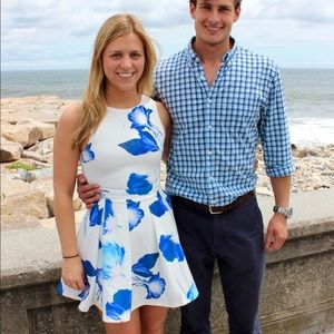 Day and Foliage Blue and Ivory Floral Print Dress