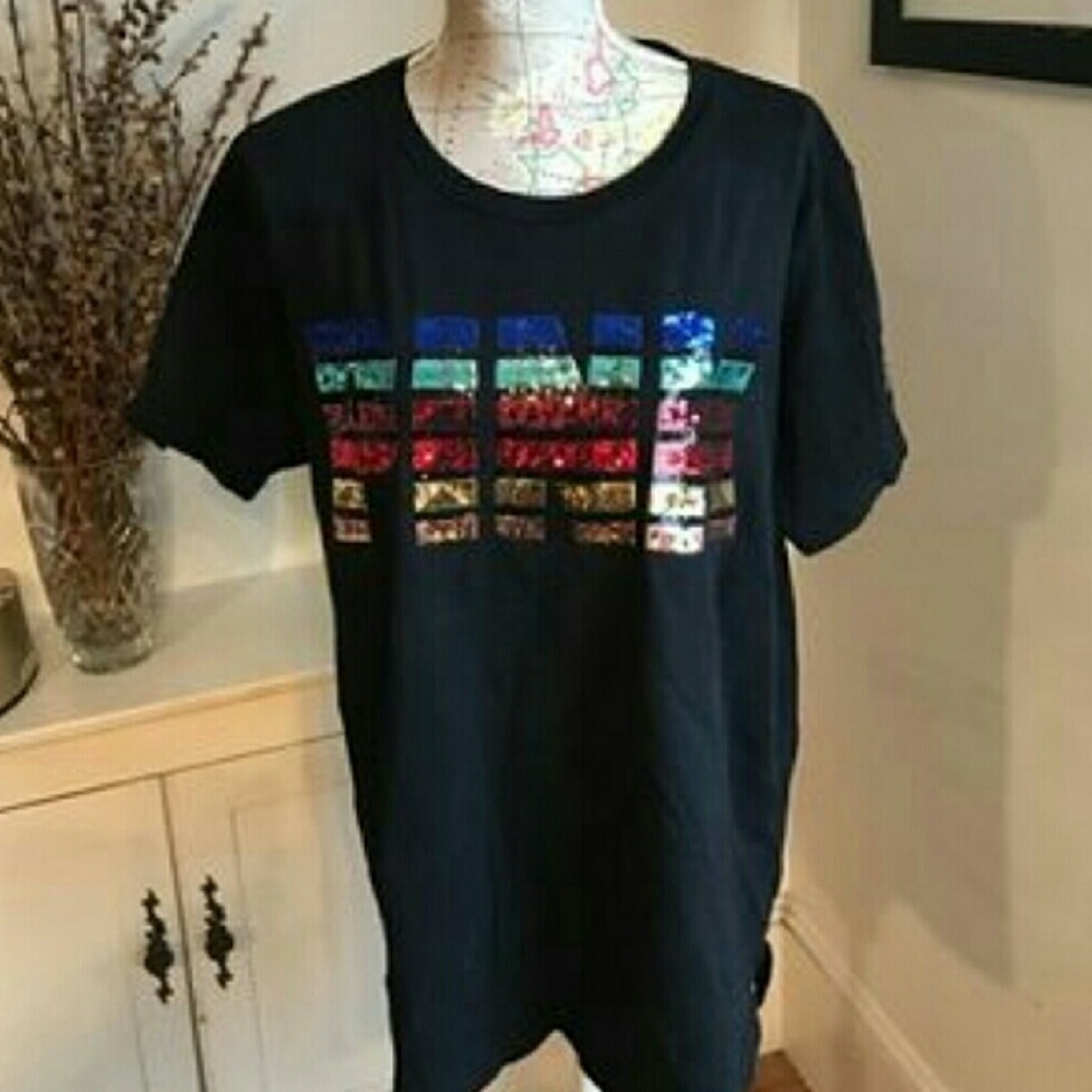 PINK Black and Rainbow Glitter Words Top
