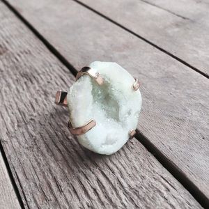 Aquamarine Crystal Druzy Geode Gold Ring