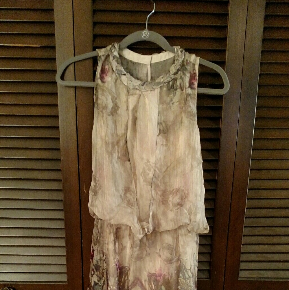 Tan floral midi dress