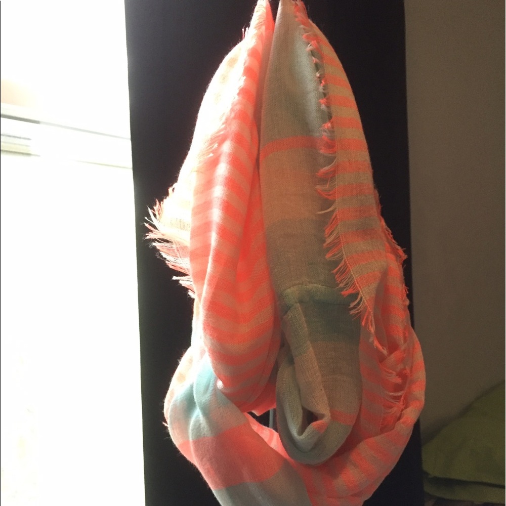 Neon pink, turquoise, and white infinity scarf